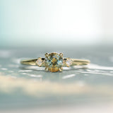 0.71ct Bicolor Round Montana Sapphire and Princess Cut Diamond Rapids Low Profile Ring in 18k Yellow Gold
