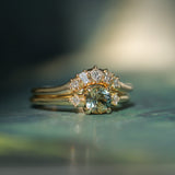 0.71ct Bicolor Round Montana Sapphire and Princess Cut Diamond Rapids Low Profile Ring in 18k Yellow Gold