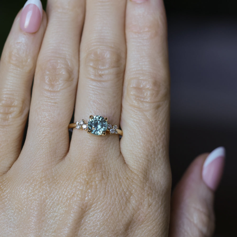 1.47ct Round Untreated Montana Sapphire and Diamond Starry Night Low Profile Solitaire in 14k Yellow Gold