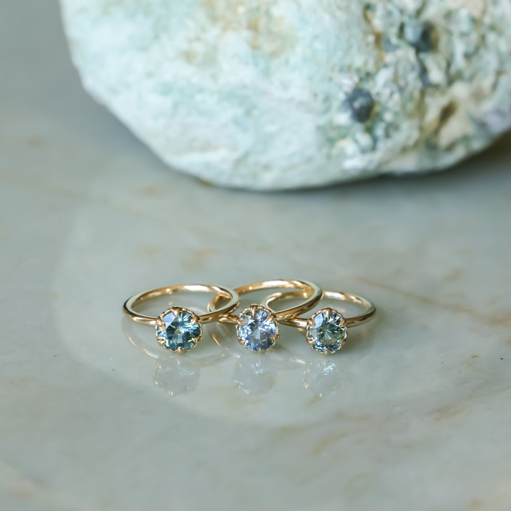 1.20ct Oval Untreated Montana Sapphire Scallop Cup Solitaire in 14k Yellow Gold