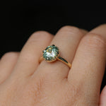 2.57ct Precision Cushion Cut Green Montana Sapphire Scallop Cup Solitaire in 18k Yellow Gold