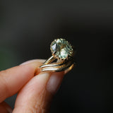 2.57ct Precision Cushion Cut Green Montana Sapphire Scallop Cup Solitaire in 18k Yellow Gold