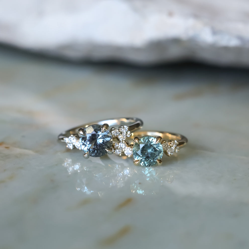 1.47ct Round Untreated Montana Sapphire and Diamond Starry Night Low Profile Solitaire in 14k Yellow Gold