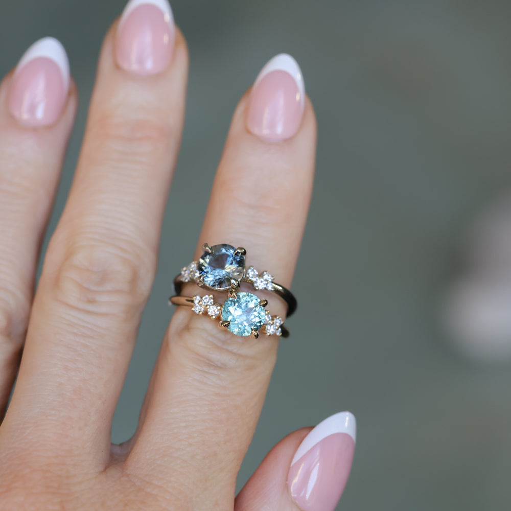 1.47ct Round Untreated Montana Sapphire and Diamond Starry Night Low Profile Solitaire in 14k Yellow Gold