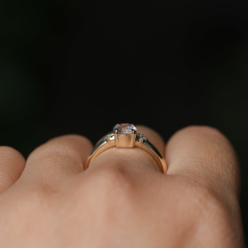 0.78ct Untreated Light Pink Montana Sapphire and Princess Cut Diamond Rapids Low Profile Ring in 14k Yellow Gold