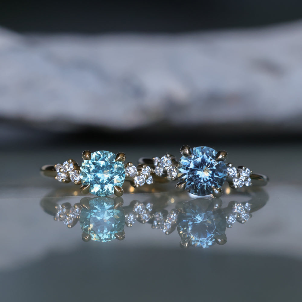 1.47ct Round Untreated Montana Sapphire and Diamond Starry Night Low Profile Solitaire in 14k Yellow Gold