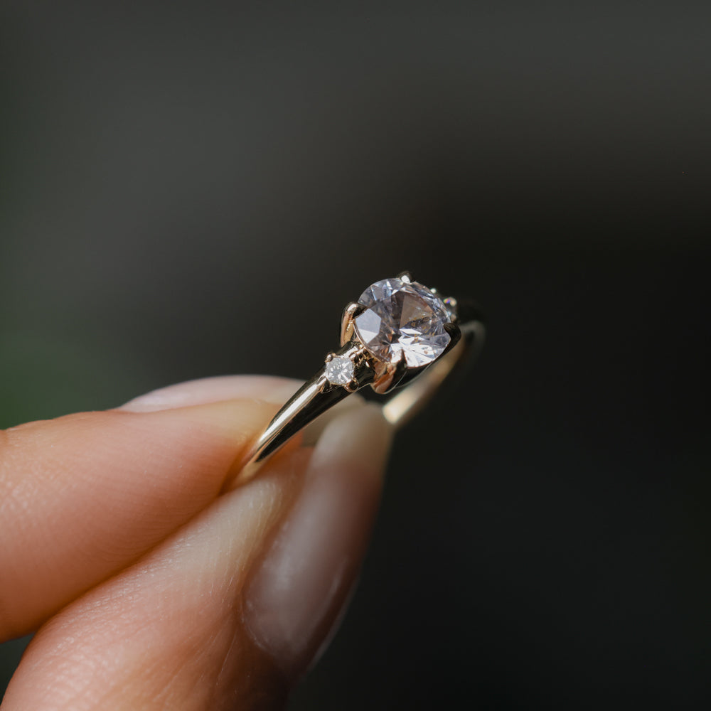 0.78ct Untreated Light Pink Montana Sapphire and Princess Cut Diamond Rapids Low Profile Ring in 14k Yellow Gold