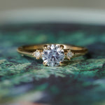 0.98ct Round Color Shifting Untreated Montana Sapphire and Princess Cut Diamond Rapids Low Profile Ring in 14k Yellow Gold