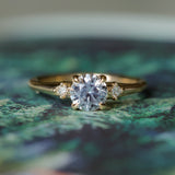 0.98ct Round Color Shifting Untreated Montana Sapphire and Princess Cut Diamond Rapids Low Profile Ring in 14k Yellow Gold