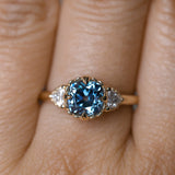 1.57ct Old Mine Cut Montana Sapphire and Diamond Antique Style Compass Set Low Profile Ring in 14k Yellow Gold
