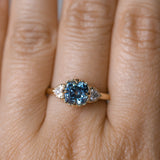 1.57ct Old Mine Cut Montana Sapphire and Diamond Antique Style Compass Set Low Profile Ring in 14k Yellow Gold