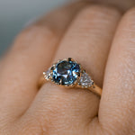 1.57ct Old Mine Cut Montana Sapphire and Diamond Antique Style Compass Set Low Profile Ring in 14k Yellow Gold