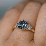 1.57ct Old Mine Cut Montana Sapphire and Diamond Antique Style Compass Set Low Profile Ring in 14k Yellow Gold