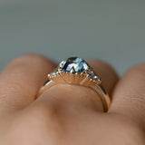 1.57ct Old Mine Cut Montana Sapphire and Diamond Antique Style Compass Set Low Profile Ring in 14k Yellow Gold