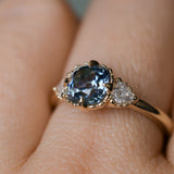 1.57ct Old Mine Cut Montana Sapphire and Diamond Antique Style Compass Set Low Profile Ring in 14k Yellow Gold