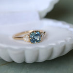 1.57ct Old Mine Cut Montana Sapphire and Diamond Antique Style Compass Set Low Profile Ring in 14k Yellow Gold