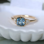 1.57ct Old Mine Cut Montana Sapphire and Diamond Antique Style Compass Set Low Profile Ring in 14k Yellow Gold