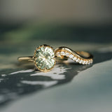 2.57ct Precision Cushion Cut Green Montana Sapphire Scallop Cup Solitaire in 18k Yellow Gold