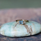 1.57ct Old Mine Cut Montana Sapphire and Diamond Antique Style Compass Set Low Profile Ring in 14k Yellow Gold