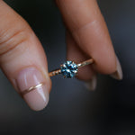 1.13ct Round Precision Blue Montana Sapphire Evergreen Carved 4 Prong Solitaire in 14k Yellow Gold