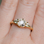 0.96ct Antique Old Mine Cut Diamond and Trillion Seafoam Montana Sapphire Antique Style Compass Set Low Profile Ring with Milgrain in 18k Yellow Gold