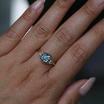 1.57ct Old Mine Cut Montana Sapphire and Diamond Antique Style Compass Set Low Profile Ring in 14k Yellow Gold