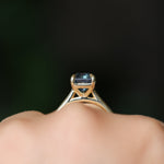 2.67ct Untreated Radiant Cut Montana Sapphire Four Prong Cathedral Solitaire in 18k Yellow Gold