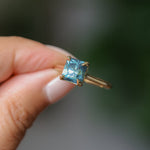 2.67ct Untreated Radiant Cut Montana Sapphire Four Prong Cathedral Solitaire in 18k Yellow Gold