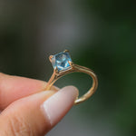 2.67ct Untreated Radiant Cut Montana Sapphire Four Prong Cathedral Solitaire in 18k Yellow Gold