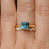 2.67ct Untreated Radiant Cut Montana Sapphire Four Prong Cathedral Solitaire in 18k Yellow Gold