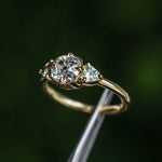 0.96ct Antique Old Mine Cut Diamond and Trillion Seafoam Montana Sapphire Antique Style Compass Set Low Profile Ring with Milgrain in 18k Yellow Gold