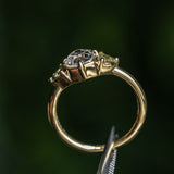 0.96ct Antique Old Mine Cut Diamond and Trillion Seafoam Montana Sapphire Antique Style Compass Set Low Profile Ring with Milgrain in 18k Yellow Gold