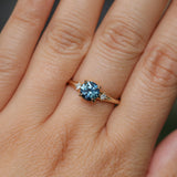 1.03ct Round Montana Sapphire and Princess Cut Diamond Rapids Low Profile Ring in 14k Yellow Gold