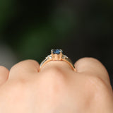 1.03ct Round Montana Sapphire and Princess Cut Diamond Rapids Low Profile Ring in 14k Yellow Gold