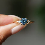 1.03ct Round Montana Sapphire and Princess Cut Diamond Rapids Low Profile Ring in 14k Yellow Gold