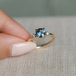 1.03ct Round Montana Sapphire and Princess Cut Diamond Rapids Low Profile Ring in 14k Yellow Gold
