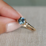 1.03ct Round Montana Sapphire and Princess Cut Diamond Rapids Low Profile Ring in 14k Yellow Gold