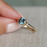 1.03ct Round Montana Sapphire and Princess Cut Diamond Rapids Low Profile Ring in 14k Yellow Gold