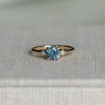 1.03ct Round Montana Sapphire and Princess Cut Diamond Rapids Low Profile Ring in 14k Yellow Gold