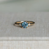 1.03ct Round Montana Sapphire and Princess Cut Diamond Rapids Low Profile Ring in 14k Yellow Gold
