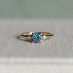 1.03ct Round Montana Sapphire and Princess Cut Diamond Rapids Low Profile Ring in 14k Yellow Gold