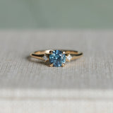1.03ct Round Montana Sapphire and Princess Cut Diamond Rapids Low Profile Ring in 14k Yellow Gold