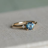1.03ct Round Montana Sapphire and Princess Cut Diamond Rapids Low Profile Ring in 14k Yellow Gold