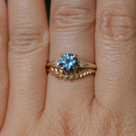 1.03ct Round Montana Sapphire and Princess Cut Diamond Rapids Low Profile Ring in 14k Yellow Gold