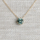 0.67ct Teal Blue Green Montana Sapphire Six Prong Necklace in 14k Yellow Gold