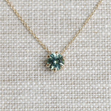 0.67ct Teal Blue Green Montana Sapphire Six Prong Necklace in 14k Yellow Gold