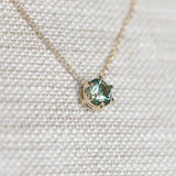 0.67ct Teal Blue Green Montana Sapphire Six Prong Necklace in 14k Yellow Gold