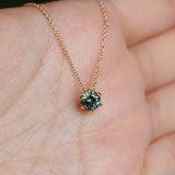 0.67ct Teal Blue Green Montana Sapphire Six Prong Necklace in 14k Yellow Gold