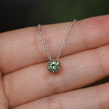 0.75ct Green Montana Sapphire Six Prong Necklace in 14k White Gold