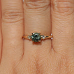 0.93ct Round Seafoam Montana Sapphire and Princess Cut Diamond Rapids Low Profile Ring in 14k Yellow Gold